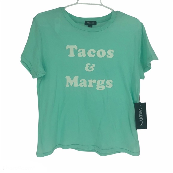 WILDFOX NWT TACOS & MARGS GRAPHIC T-SHIRT YUCCA - Picture 1 of 8